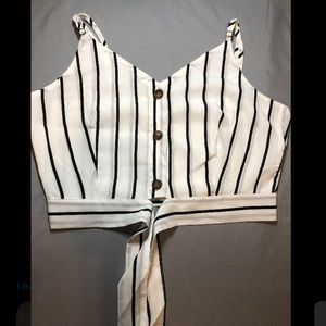 Striped White Cropped Blouse